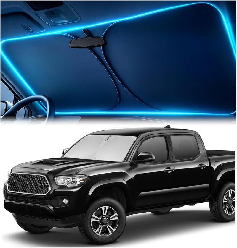 Autopect Windshield Sun Shade for Toyota Tacoma 2016-2023 2024 2025 – Custom Fit Sun Shield with Mirror Cut‑Out, Blocks Heat & UV, Foldable with Storage Pouch - Toyota Tacoma Windshield Sunshade - Image 1